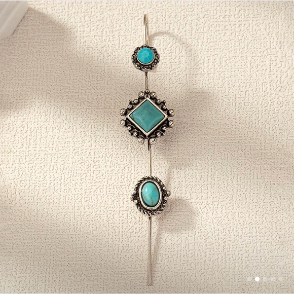 Elegant Silver and Turquoise Earring Pin - Picture 2 of 4